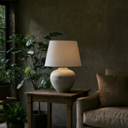 Wyld Haus Venice Large Aged Grey Stone Ceramic Table Lamp With Fabric Shade - thumbnail 2