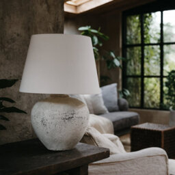 Wyld Haus Venice Large Aged Grey Stone Ceramic Table Lamp With Fabric Shade - thumbnail 1