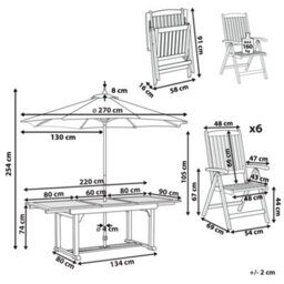 Beliani Garden Dining Set 6 Seater Amantea With Parasol Acacia Wood Blue - thumbnail 3