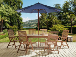 Beliani Garden Dining Set 6 Seater Amantea With Parasol Acacia Wood Blue - thumbnail 2