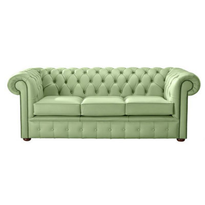 Chesterfield 3 Seater Shelly Pea Green Leather Sofa Bespoke In Classic Style - image 1