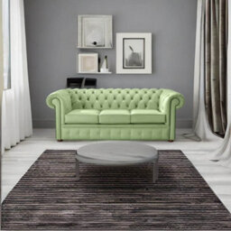 Chesterfield 3 Seater Shelly Pea Green Leather Sofa Bespoke In Classic Style - thumbnail 3