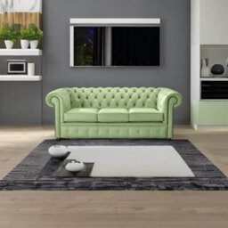 Chesterfield 3 Seater Shelly Pea Green Leather Sofa Bespoke In Classic Style - thumbnail 2