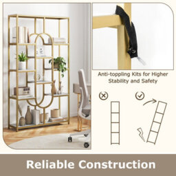 Gainoom Tall 5-Tier Bookcase With Metal Frame Oval Design Open Storage Shelves - thumbnail 8