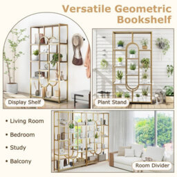Gainoom Tall 5-Tier Bookcase With Metal Frame Oval Design Open Storage Shelves - thumbnail 9
