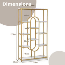 Gainoom Tall 5-Tier Bookcase With Metal Frame Oval Design Open Storage Shelves - thumbnail 2