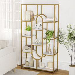 Gainoom Tall 5-Tier Bookcase With Metal Frame Oval Design Open Storage Shelves - thumbnail 3