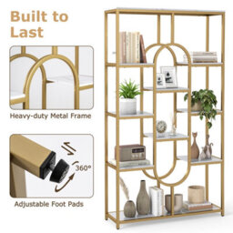 Gainoom Tall 5-Tier Bookcase With Metal Frame Oval Design Open Storage Shelves - thumbnail 6