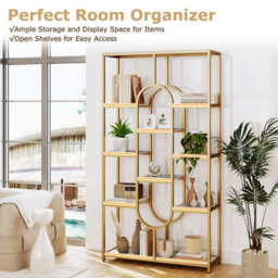 Gainoom Tall 5-Tier Bookcase With Metal Frame Oval Design Open Storage Shelves - thumbnail 7