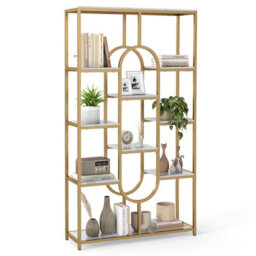 Gainoom Tall 5-Tier Bookcase With Metal Frame Oval Design Open Storage Shelves - thumbnail 1