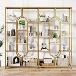 Gainoom Tall 5-Tier Bookcase With Metal Frame Oval Design Open Storage Shelves - thumbnail 5