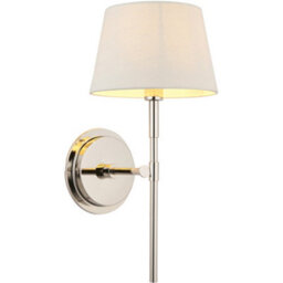 Loops Indoor Bright Nickel Plate Wall Light - Ivory Linen Mix Fabric Shade - Dimmable 6W Led E14