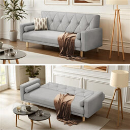 Yaheetech Fabric Convertible Sofa Bed With 2 Bolster Pillows For Living Room/guest Room, Light Grey - thumbnail 5
