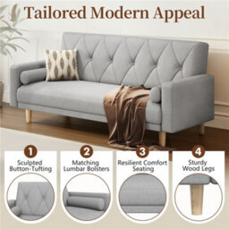 Yaheetech Fabric Convertible Sofa Bed With 2 Bolster Pillows For Living Room/guest Room, Light Grey - thumbnail 4