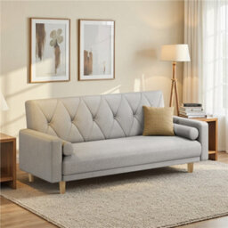 Yaheetech Fabric Convertible Sofa Bed With 2 Bolster Pillows For Living Room/guest Room, Light Grey