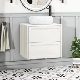 Royal Bathrooms Royal Bathroom Elmore 600mm Classic White Wall Mounted Bathroom Vanity Unit 2 Drawer Plain White Worktop With Milan Basin - thumbnail 1