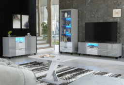 Furneo Living Room Set Tv Stand Display Cabinet Sideboard Coffee Table Grey White High Gloss Matt Blue Led Lights Enzo 2/14/16/18 - thumbnail 1