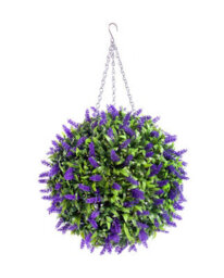 Best Artificial 38Cm Purple Lush Lavender Hanging Basket Flower Topiary Ball - Suitable For Outdoor Use - Weather & Fade Resistant