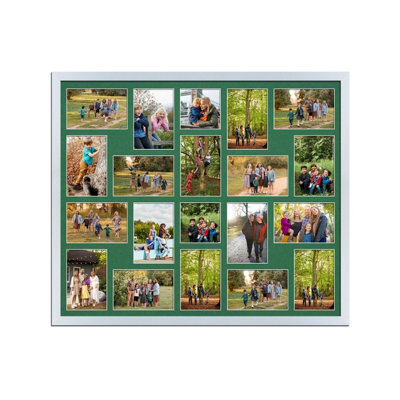 AK Frames 80X70Cm Silver Sleek Multi Photo Frame With Emerald Mount - Holds 20 Apertures (18X) 6X4, (2X) 4X4 Photos - image 1