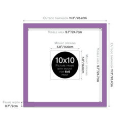 "10X10"" Purple Picture Frame - 10X10"" Square Frame With 6X6"" Mount For 10X10""/6X6"" Pictures Vintage Style Wall Art, 1 Pack" - thumbnail 2