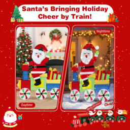 Costway Lighted Santa On Train Christmas Decoration Indoor Outdoor 2D Santa Claus - thumbnail 9