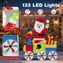 Costway Lighted Santa On Train Christmas Decoration Indoor Outdoor 2D Santa Claus - thumbnail 7