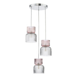 DAR Auberta 3 Light Cluster Pendant Polished Chrome And Pink Ribbed Glass - thumbnail 2