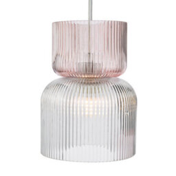 DAR Auberta 3 Light Cluster Pendant Polished Chrome And Pink Ribbed Glass - thumbnail 3