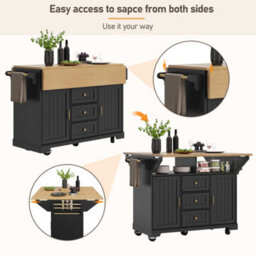 Abrihome Kitchen Island, Cabinet, Sideboard 120 X 40 (80) X 95 Cm, Extendable Kitchen Trolley With Casters, Extendable On Both Sides, Black - thumbnail 4
