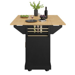 Abrihome Kitchen Island, Cabinet, Sideboard 120 X 40 (80) X 95 Cm, Extendable Kitchen Trolley With Casters, Extendable On Both Sides, Black - thumbnail 8
