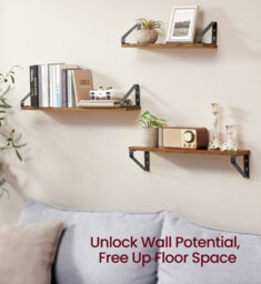 LEDREM Wall Shelves, Floating Shelves Wall Mounted, Set Of 3, 2 Mounting Ways, 40/50/60 Cm, Rustic Brown And Matte Black - thumbnail 3
