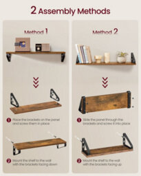 LEDREM Wall Shelves, Floating Shelves Wall Mounted, Set Of 3, 2 Mounting Ways, 40/50/60 Cm, Rustic Brown And Matte Black - thumbnail 6