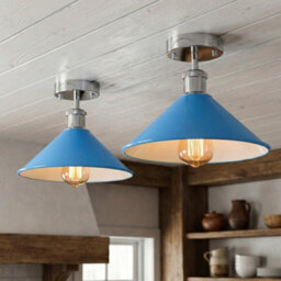 Vintage Blue Semi Flush Mount Ceiling Light With Metal Conical Shade For Indoor No Bulb - thumbnail 4