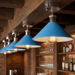 Vintage Blue Semi Flush Mount Ceiling Light With Metal Conical Shade For Indoor No Bulb - thumbnail 3