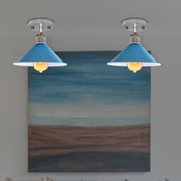Vintage Blue Semi Flush Mount Ceiling Light With Metal Conical Shade For Indoor No Bulb - thumbnail 2