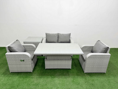 Fimous Light Grey Pe Wicker Rattan Garden Furniture Set Sofa Set Reclining Chair Adjustable Lifting Table 4 Seater Side Table - image 1