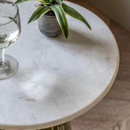 Xample Gallery Seville Green Side Table White Marble Top, Green Glass Base With Gold Accents, Luxurious Modern Accent Table, H48Cm - thumbnail 3