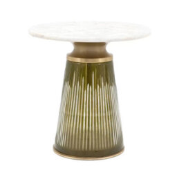 Xample Gallery Seville Green Side Table White Marble Top, Green Glass Base With Gold Accents, Luxurious Modern Accent Table, H48Cm - thumbnail 5