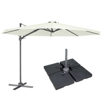 Dellonda 3M Cantilever Parasol/umbrella, Cover And Base Bundle, Cream Canopy - Dg273 - image 1