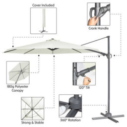 Dellonda 3M Cantilever Parasol/umbrella, Cover And Base Bundle, Cream Canopy - Dg273 - thumbnail 4