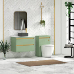 Royal Bathrooms Orion 800mm Mint Sage Wall Hung Plain White Countertop Vanity Unit 2 Drawer With Art Square Basin & Brushed Brass Accent Trim - thumbnail 3