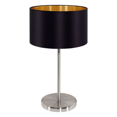 Elegant Satin Nickel Table Lamp With Black Gold Fabric Shade - image 1