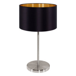 Elegant Satin Nickel Table Lamp With Black Gold Fabric Shade - thumbnail 1