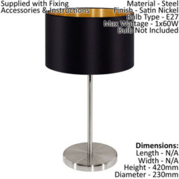 Elegant Satin Nickel Table Lamp With Black Gold Fabric Shade - thumbnail 2