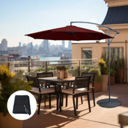 Sundaze Wine Red 3M Garden Banana Parasol Cantilever Umbrella Patio Hanging, Base & Weather Protective Cover - thumbnail 1