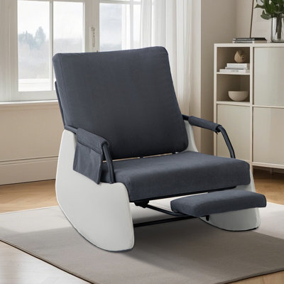 Corduroy Rocking Recliner Chair With Adjustable Backrest & Retractable Footrest, Armchair With Side Pocket, Dark Gray - image 1