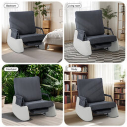 Corduroy Rocking Recliner Chair With Adjustable Backrest & Retractable Footrest, Armchair With Side Pocket, Dark Gray - thumbnail 7