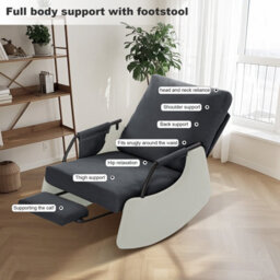 Corduroy Rocking Recliner Chair With Adjustable Backrest & Retractable Footrest, Armchair With Side Pocket, Dark Gray - thumbnail 6