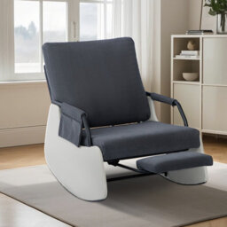 Corduroy Rocking Recliner Chair With Adjustable Backrest & Retractable Footrest, Armchair With Side Pocket, Dark Gray