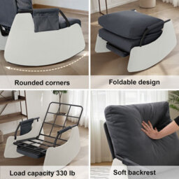 Corduroy Rocking Recliner Chair With Adjustable Backrest & Retractable Footrest, Armchair With Side Pocket, Dark Gray - thumbnail 3